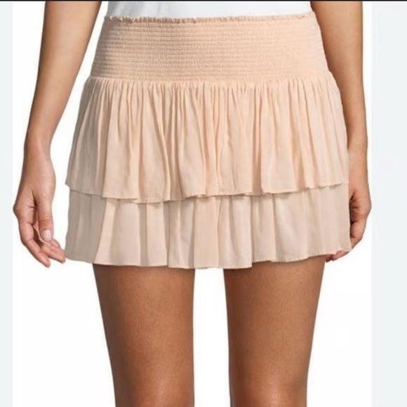 RAMY BROOK Sibyl Skirt Blush Sz S Smocked Ruffle Tiered Mini Skirt Preppy - Picture 1 of 11